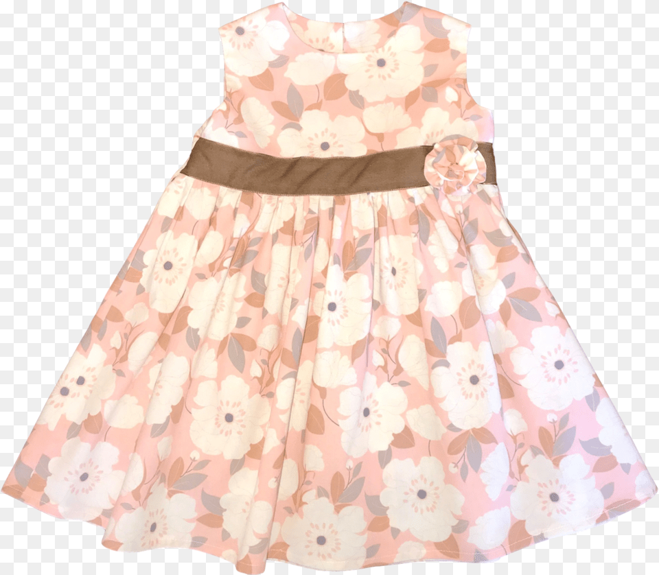 Soft White And Pink Flower Dress With Brown Ribbon Emma And Mila With Love Petals In Blush, Clothing, Child, Female, Girl Png Image