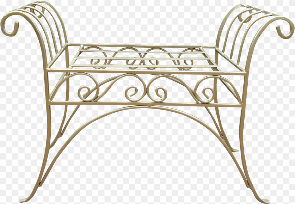 Sold Gold Painted French Art Deco Scroll Iron Metal Bench, Furniture, Gate, Bed, Table Png