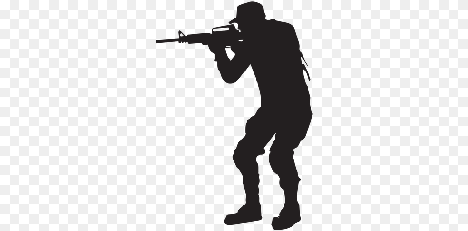 Soldier Aiming With Rifle Silhouette Soldado, Weapon, Firearm, Person, Man Free Transparent Png