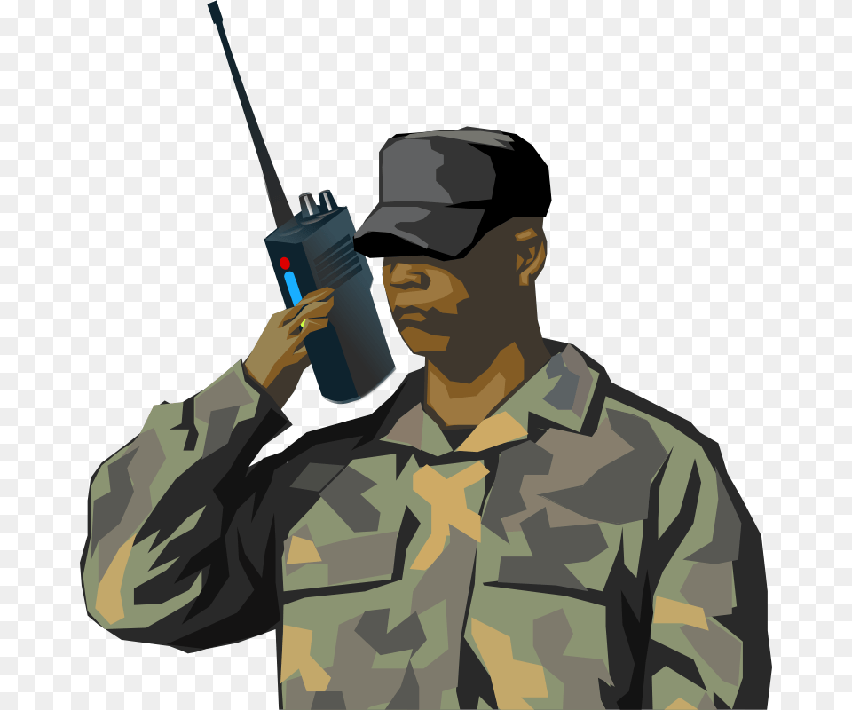 Soldier On Walkie Talkie Radio, Adult, Male, Man, Person Free Png Download