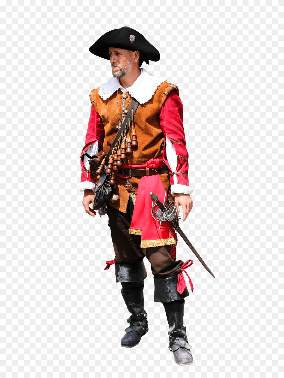 Soldier With Gun Powder Bags, Person, Sword, Weapon, Pirate Free Transparent Png