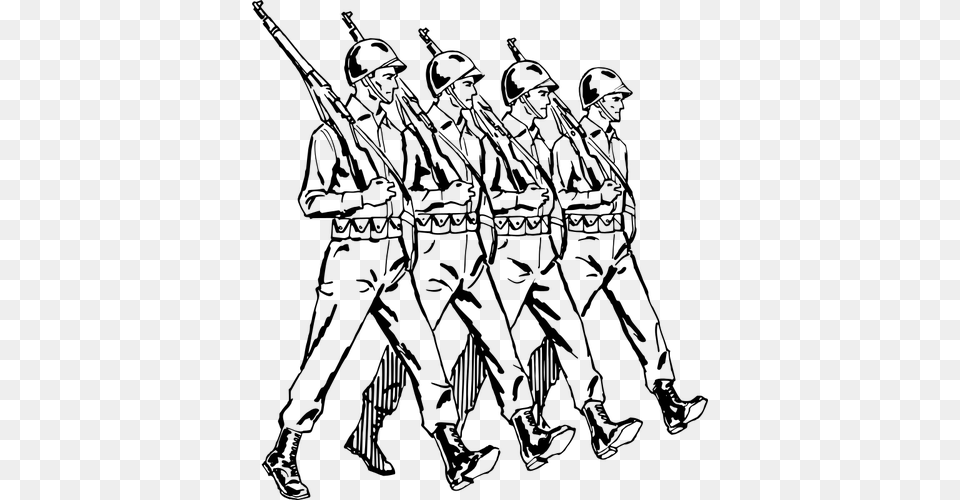 Soldiers Marching Clipart, Gray Free Png