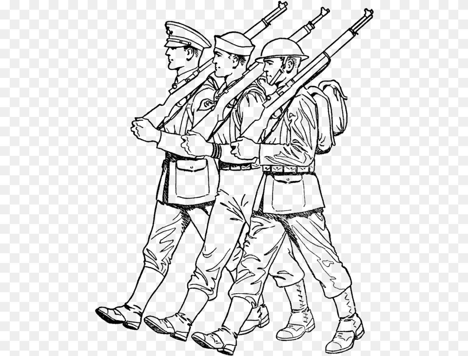 Soldiers Marching Veterans Day Coloring Pages Coloring March For Coloring, People, Person, Firearm, Weapon Free Transparent Png