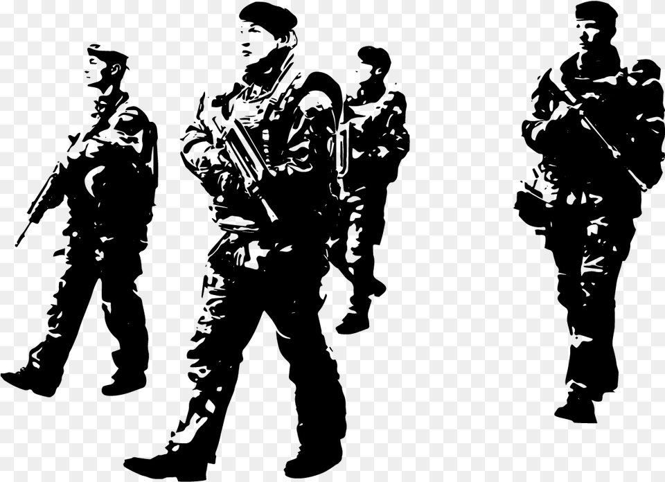 Soldiers On Patrol Eu Army Anti Terrorism Silhouette French Soldiers In Paris, Gray Png Image