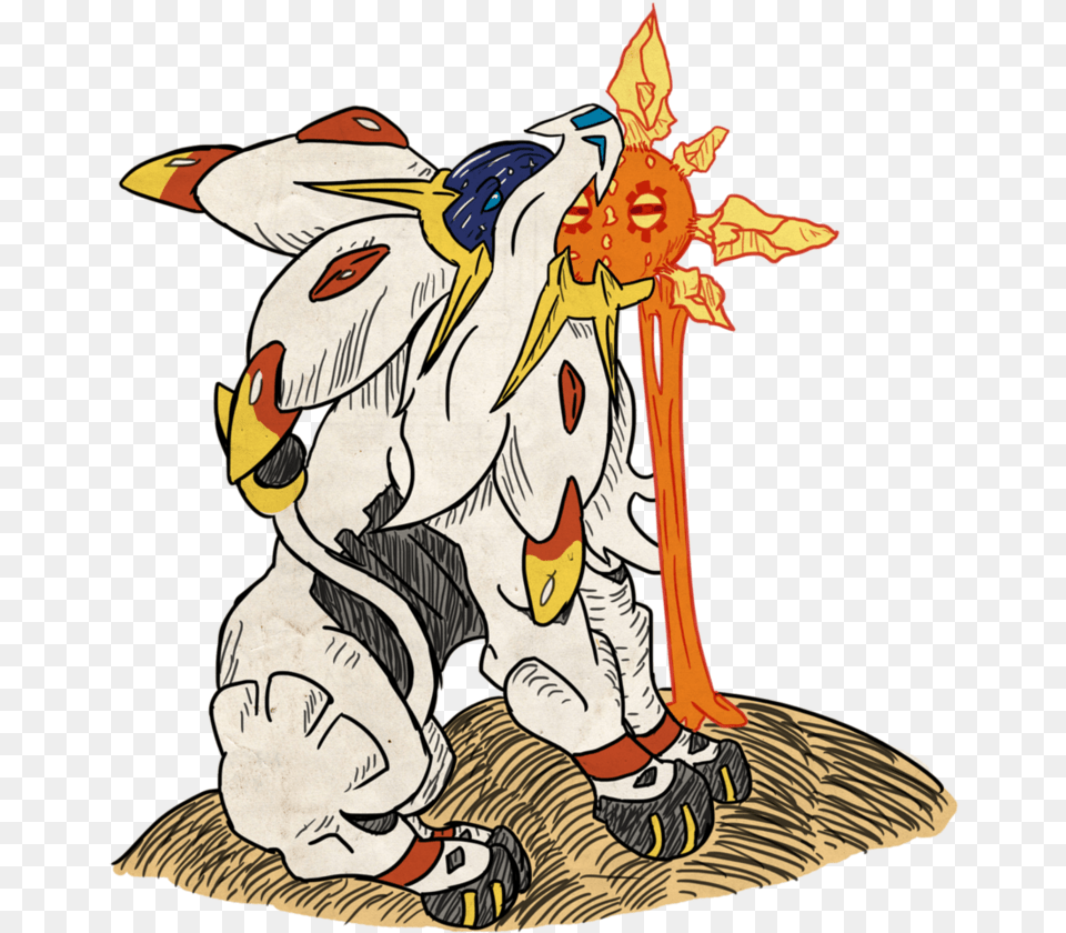 Solgaleo The Pokemon Sun Legendary Gnawing On A Poor, Art, Baby, Person, Cartoon Png Image