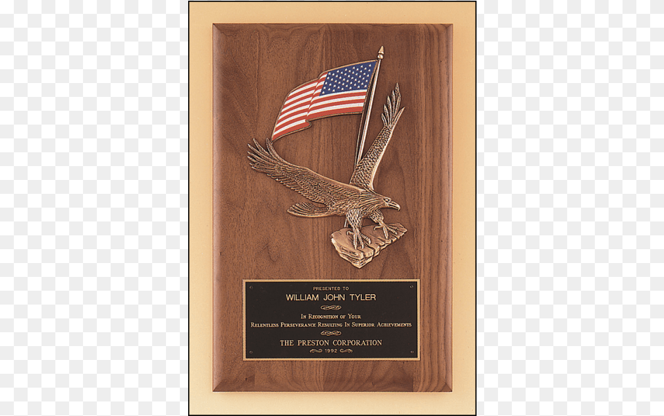 Solid American Walnut Airflyte Plaque With A Large Colorful Flag And Eagle Plaque, Animal, Bird, Wood Free Transparent Png