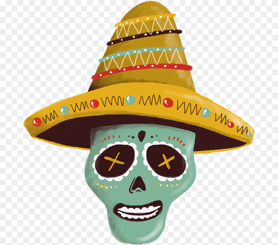 Sombrero Hat Mexico Calavera Headgear Sombrero, Clothing, Face, Head, Person Free Png Download