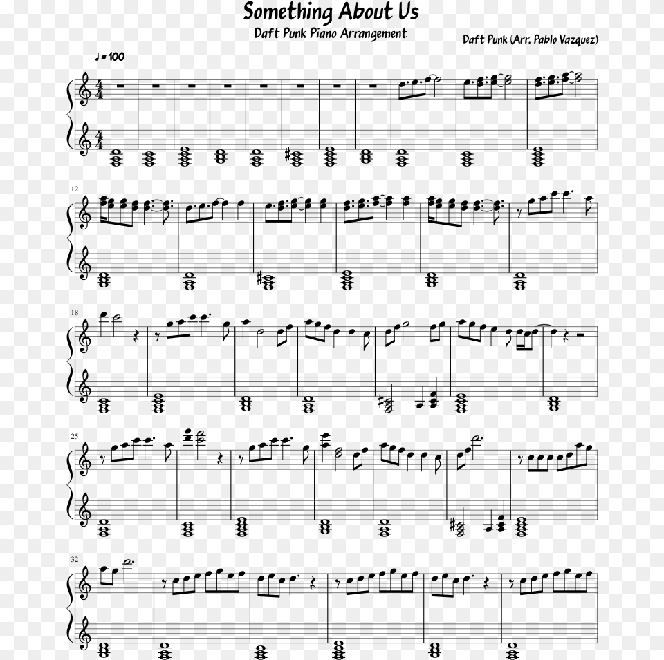 Something About Us Sheet Music Composed By Daft Punk Sheet Music, Gray Png Image