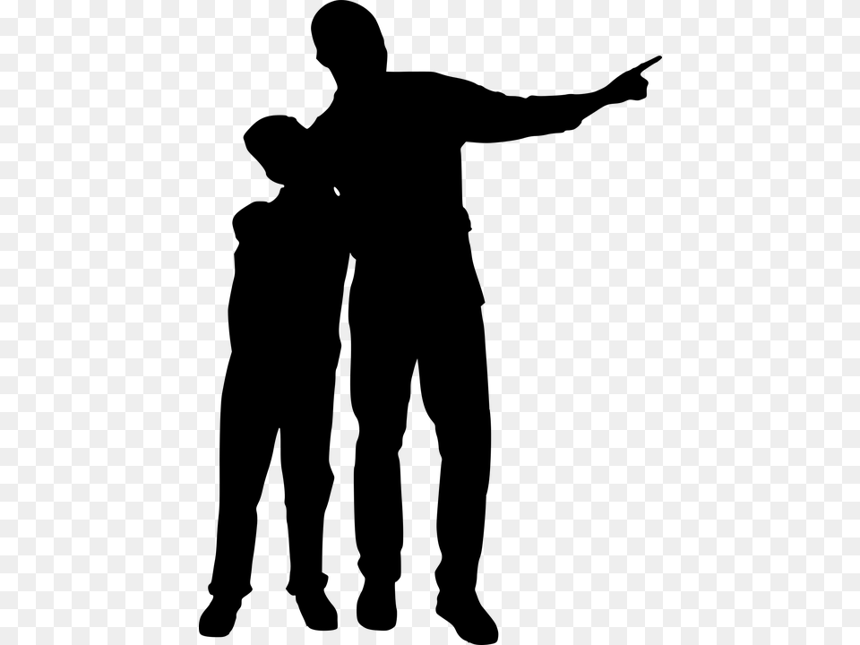 Son Father Pointing Away Looking Away Boy Man Father And Son Silhouette, Gray Png