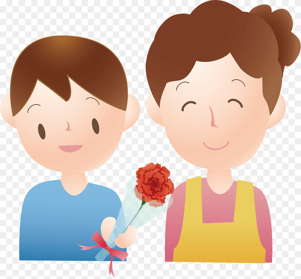 Son Giving A Carnation For Mother39s Day Clipart, Baby, Person, Face, Head Png