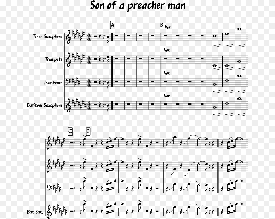 Son Of A Preacher Man Sheet Music For Tenor Saxophone Sheet Music, Gray Free Png