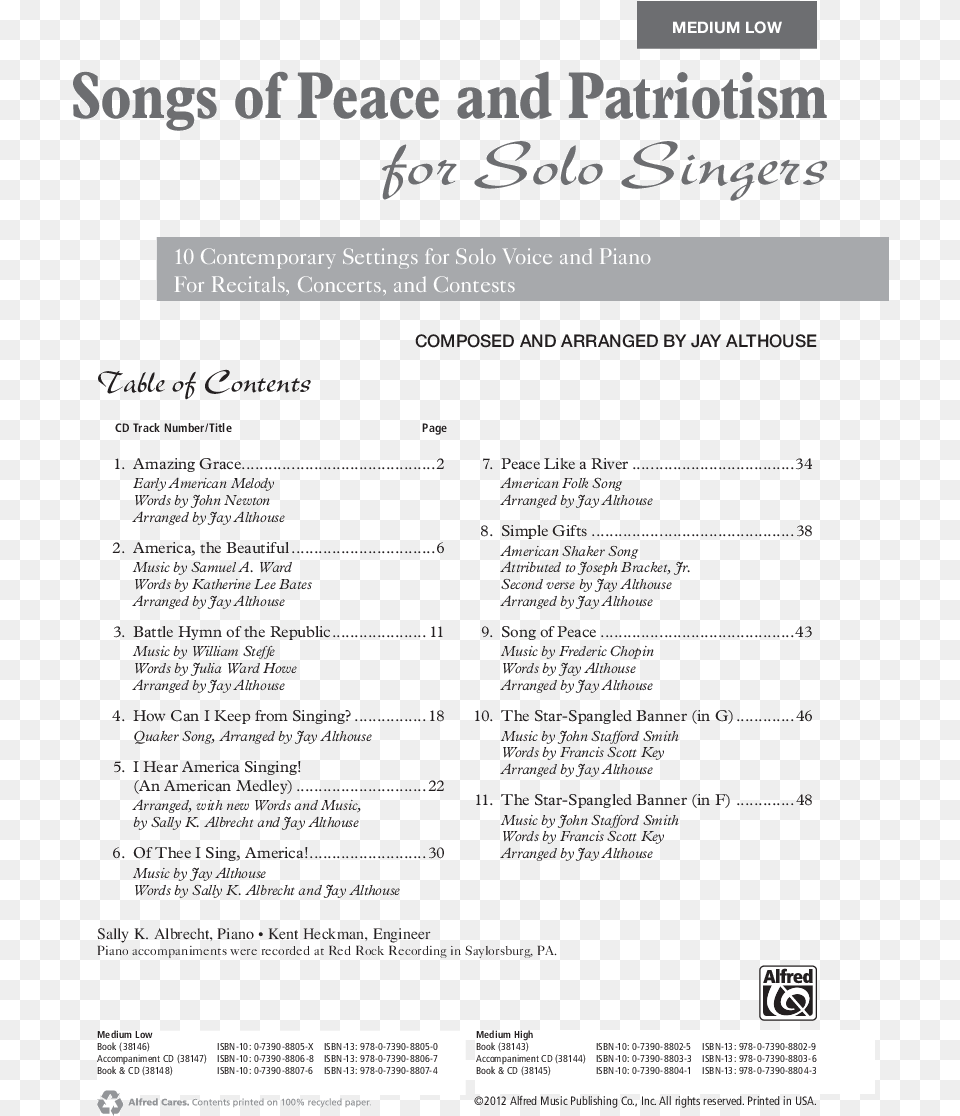 Songs Of Peace And Patriotism For Solo Singers Thumbnail, Page, Text, Menu Free Png Download