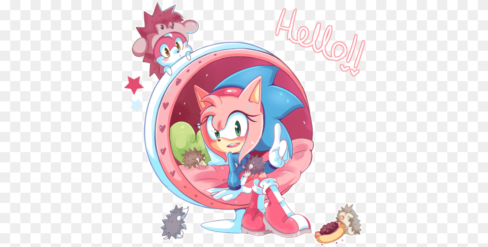 Sonic And Amy Wallpaper Possibly Containing Anime Entitled Kawaii Amy Rose Cute, Publication, Book, Comics, Baby Free Png