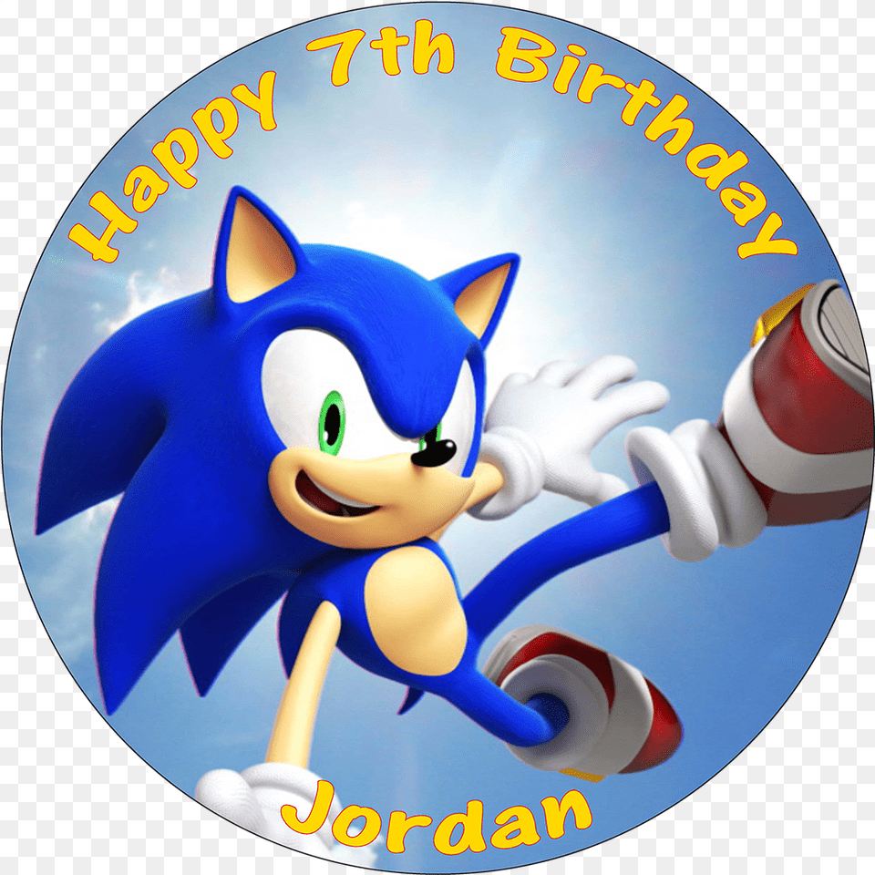 Sonic The Hedgehog Personalised Edible Round Birthday Cake Topper Transparent, Toy, Disk, Dvd Png