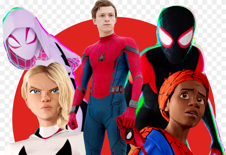 Sony Finally Untangles Its Spider Web Spider Man Into The Spider Verse Miles Gwen And Tom, Clothing, Costume, Person, Adult Free Png