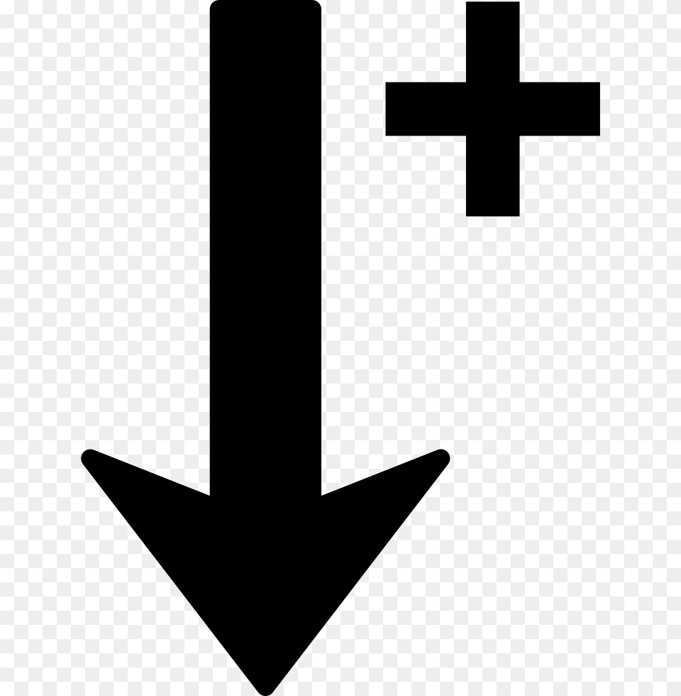 Sort Down Arrow With Plus Sign Arrow With A Plus, Electronics, Hardware, Symbol, Cross Free Png