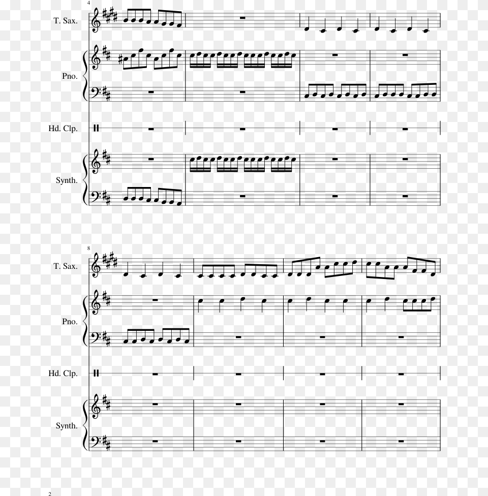 Soul Bossa Nova Percussion Sheet Music 2 Of 2 Pages Whole Of The Moon Piano Sheet Music, Gray Free Transparent Png