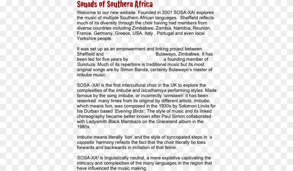 Sounds Of Southern Africa Welcome To Our New Website History Free Transparent Png