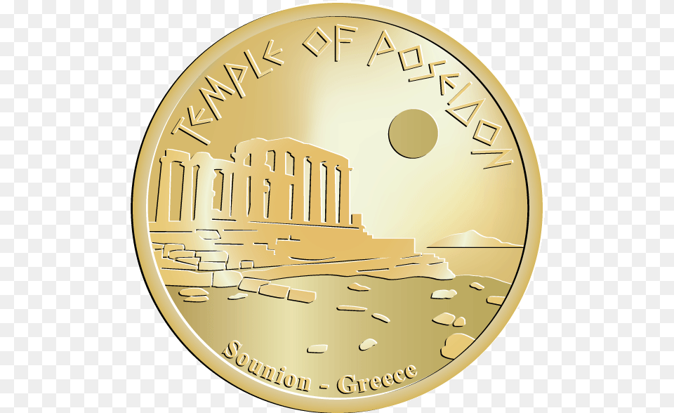 Sounion Temple Of Poseidon London Eye Coin, Gold, Money, Disk Free Png Download