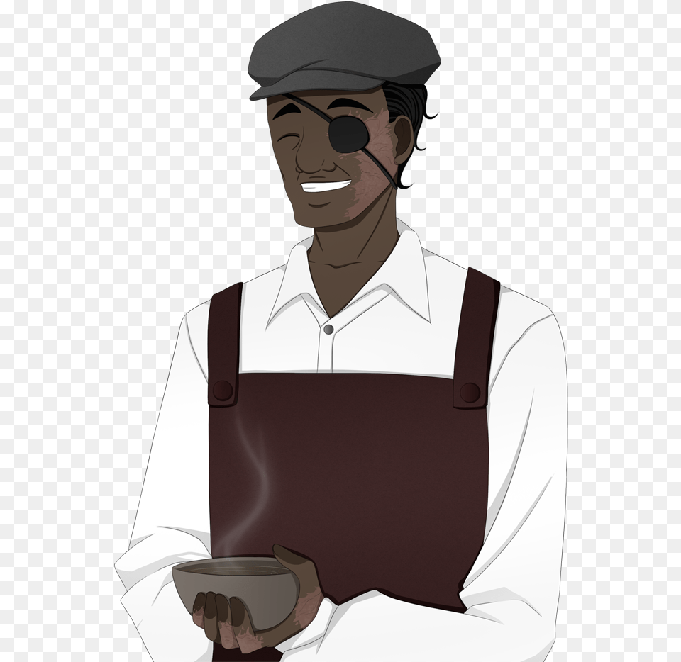 Soup Vendor Satisfied Cartoon, Adult, Male, Man, Person Png Image