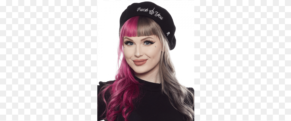 Sourpuss Fck You Beret Creep Heart Cat Beret, Adult, Person, Hat, Female Free Png