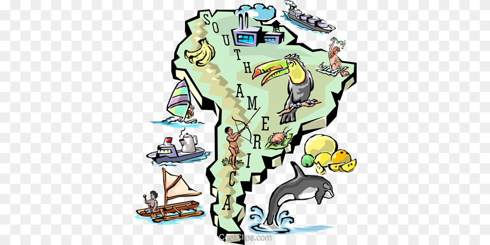 South America Map Royalty Free Vector Clip Art Illustration, Book, Comics, Publication, Person Png Image