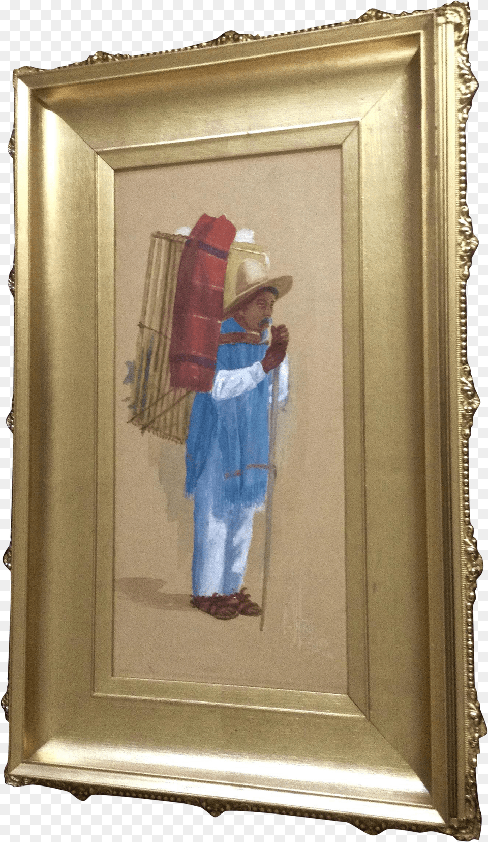 South American Peddler In Gold And Black Frame Watercolor Mirror, Art, Painting, Adult, Female Free Transparent Png