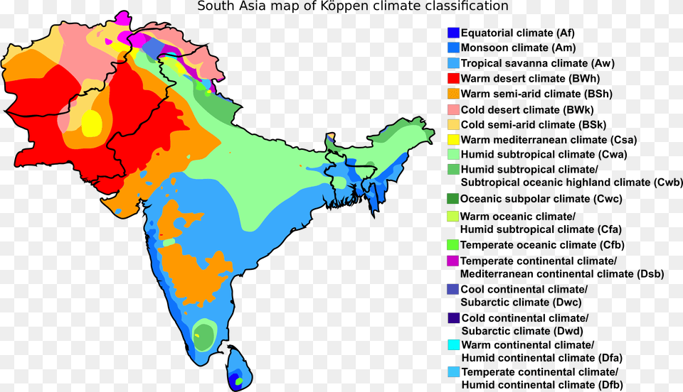 South Asia Map Of Kppen Climate Classification Climatic Zones Of India, Chart, Plot, Atlas, Diagram Free Png