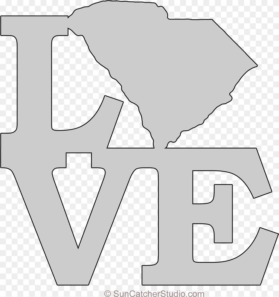 South Carolina Love Map Outline Scroll Saw Pattern Picket Fence, Weapon, Firearm, Text Png Image
