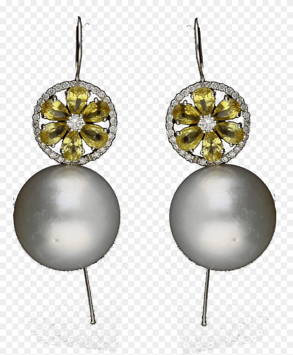 South Sea Pearl Earrings With Diamond Amp Yellow Sapphire Sapphire, Accessories, Earring, Jewelry Free Png Download