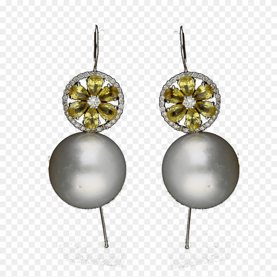 South Sea Pearl Earrings With Diamond Yellow Sapphire Tops, Accessories, Earring, Jewelry, Balloon Free Png