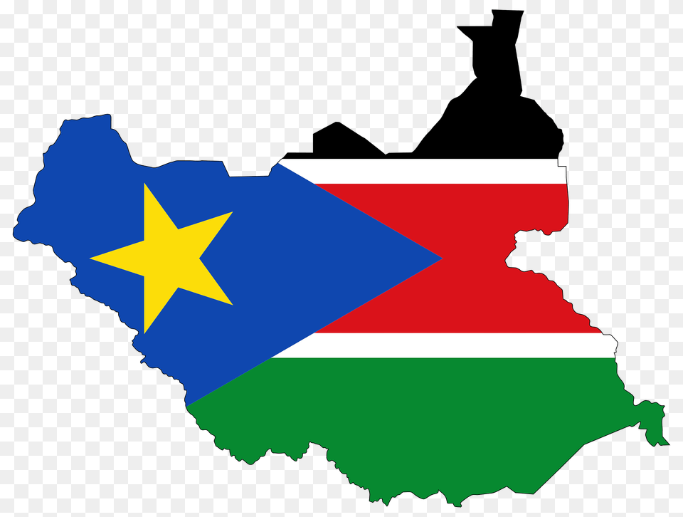 South Sudan Flag Map With Stroke Clipart, Star Symbol, Symbol, Dynamite, Weapon Png Image