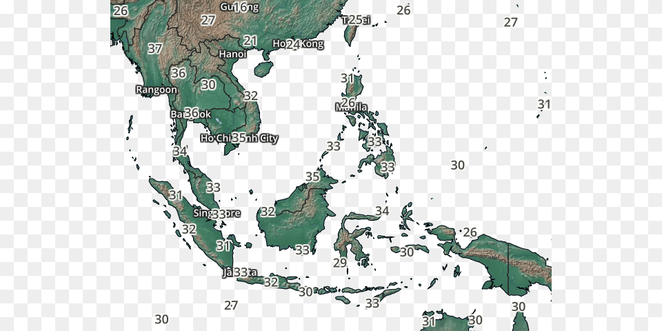 Southeast Asia Temperatures Map South Asia Subregional Economic Cooperation, Chart, Plot, Nature, Land Free Png Download