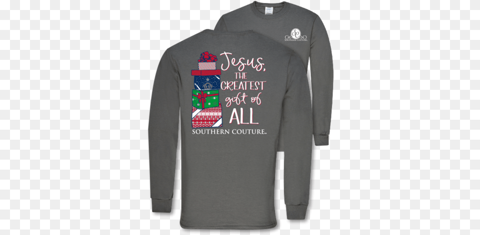 Southern Couture Preppy Christmas Greatest Gift Jesus Southern Couture Youth Large Longsleeve Holiday, Clothing, Long Sleeve, Sleeve, T-shirt Free Png