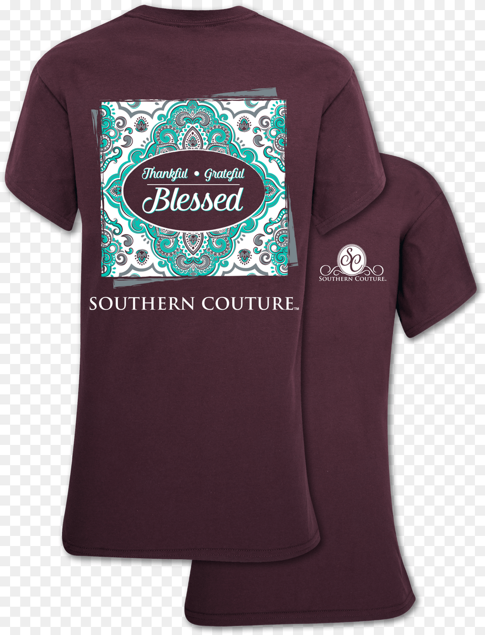 Southern Couture Thankful Grateful Blessed Southern Couture, Clothing, Maroon, T-shirt, Shirt Free Png