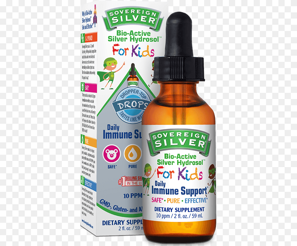 Sovereign Silver Kids Dropper Top Sovereign Silver Immune Support Kids, Herbal, Herbs, Plant, Bottle Free Transparent Png