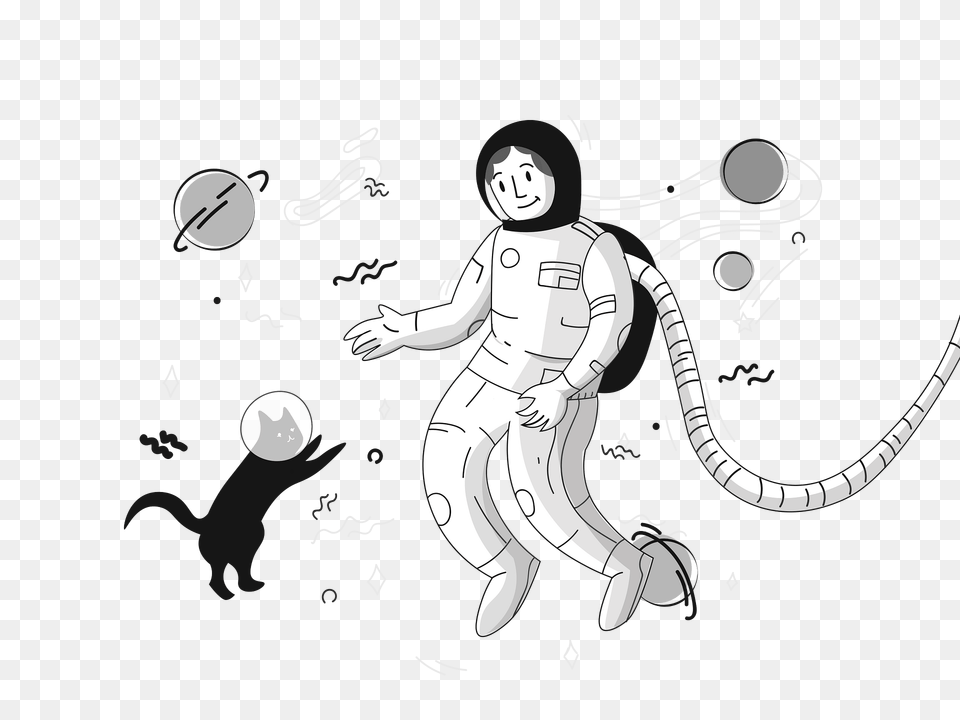 Space Discovery Black And White Clipart, Art, Graphics, Baby, Person Png Image