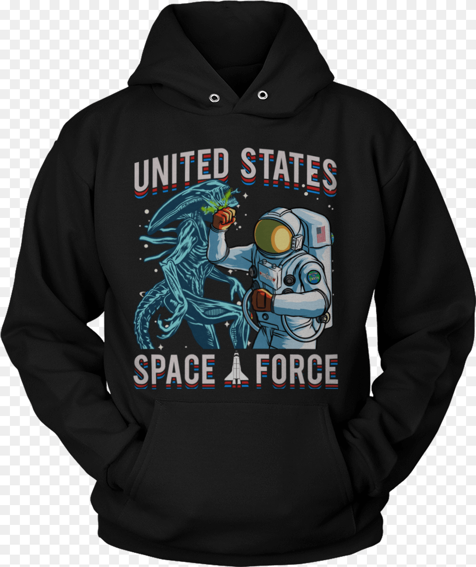 Space Force Punching Alien, Clothing, Hoodie, Knitwear, Sweater Png Image