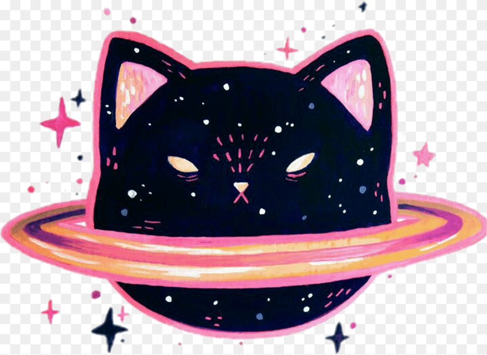 Space Galaxy Cat Kitty Cute Hipster Pink Black Tumblr Galaxy Sticker Cat, Clothing, Hat, Animal, Mammal Free Transparent Png