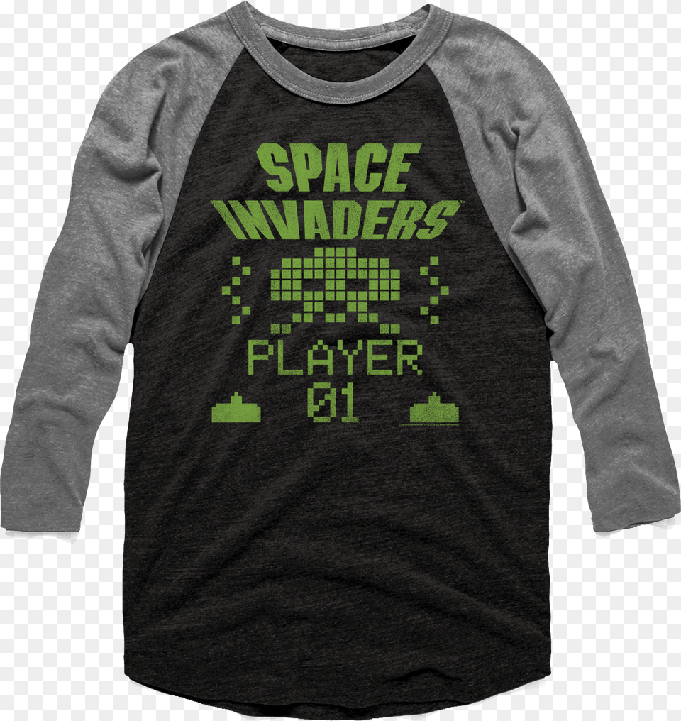 Space Invaders Raglan Baseball Shirt Space Invaders, Clothing, Long Sleeve, Sleeve, T-shirt Png Image