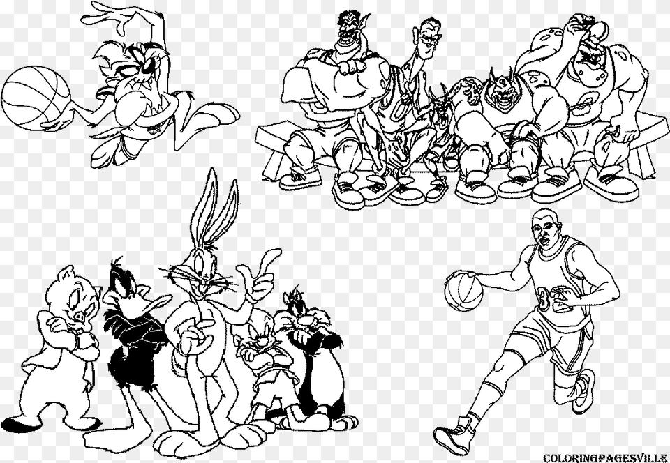 Space Jam Free Coloring Pages Clip Art Transparent Looney Tunes Basketball Coloring Pages, Person, Drawing, Baby, Book Png