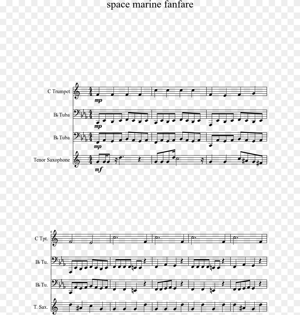 Space Marine Fanfare Sheet Music 1 Of 2 Pages Sheet Music, Gray Free Transparent Png