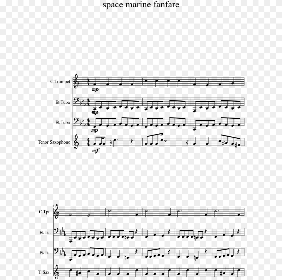 Spacemarine Theme Sheet Music For Trumpet Tuba Sheet Music, Gray Free Png Download
