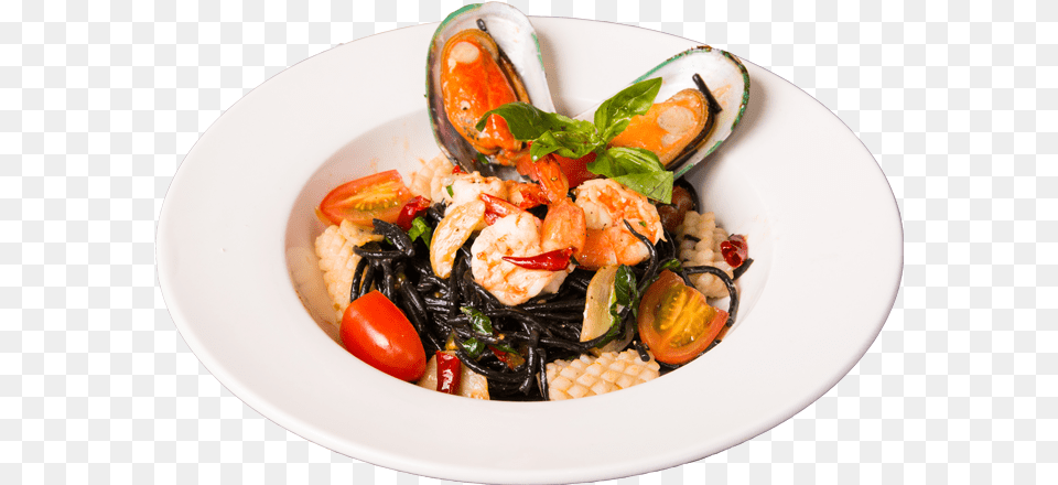 Spaghetti Black Ink Seafood Cacciucco, Food, Food Presentation, Dish, Meal Free Transparent Png