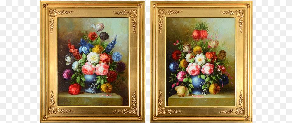 Spanish Pair Of Oil Paintings Floral Still Life Solvang Antiques, Art, Painting, Flower, Flower Arrangement Png Image