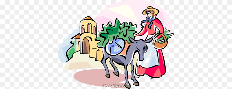 Spanish Woman With A Donkey Royalty Vector Clip Art, Baby, Person, Animal, Mammal Free Png