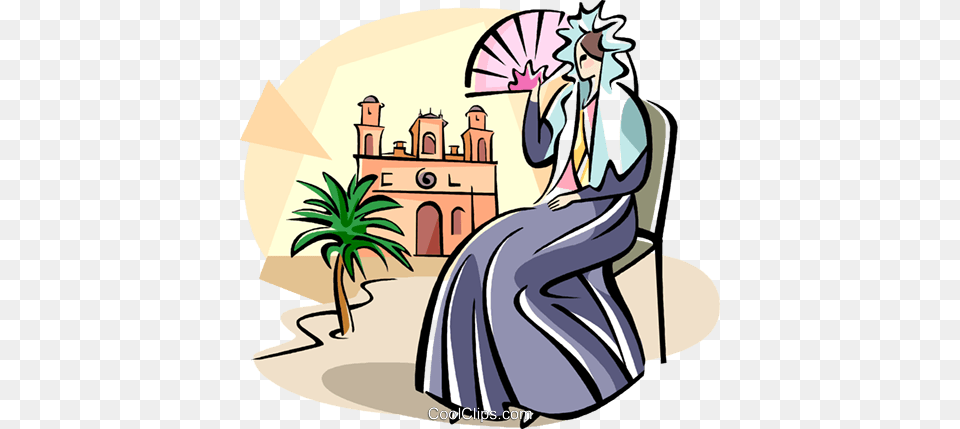 Spanish Woman With A Fan Royalty Vector Clip Art Illustration, Book, Comics, Publication, Photography Png