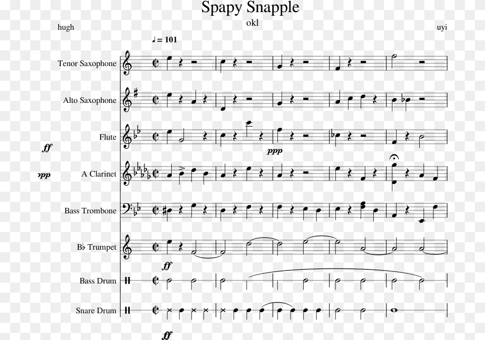 Spapy Snapple Sheet Music Composed By Uyi 1 Of 11 Pages Quiet Place Hymn Sheet Music, Gray Free Png