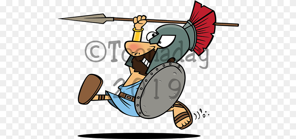 Spartan Cartoon Searching In Pocket, Spear, Weapon Png Image