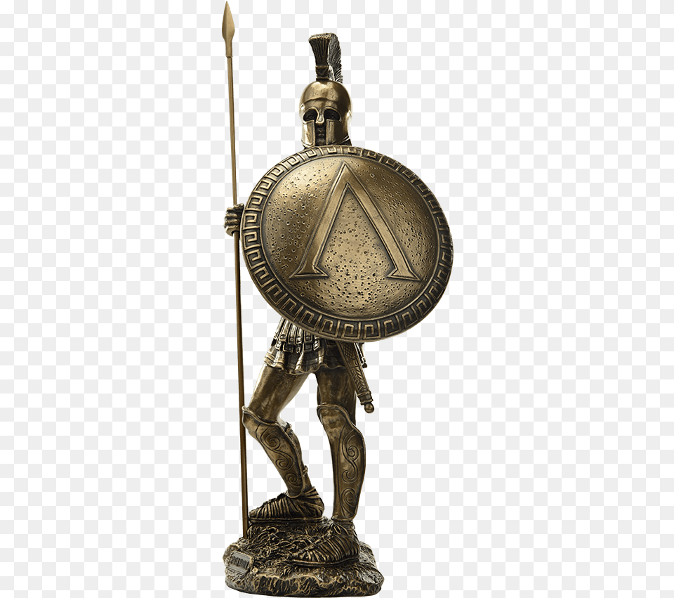 Spartan Warrior With Spear And Hoplite Shield Statue Statue, Bronze, Armor, Adult, Male Png Image